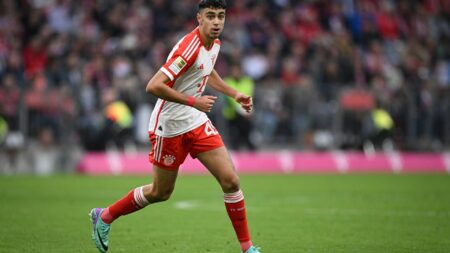 Bild: Bayern-Talent Aleksandar Pavlovic beim Bundesliga-Debüt (© IMAGO/Ulmer/Teamfoto/SID/IMAGO/Ulmer)